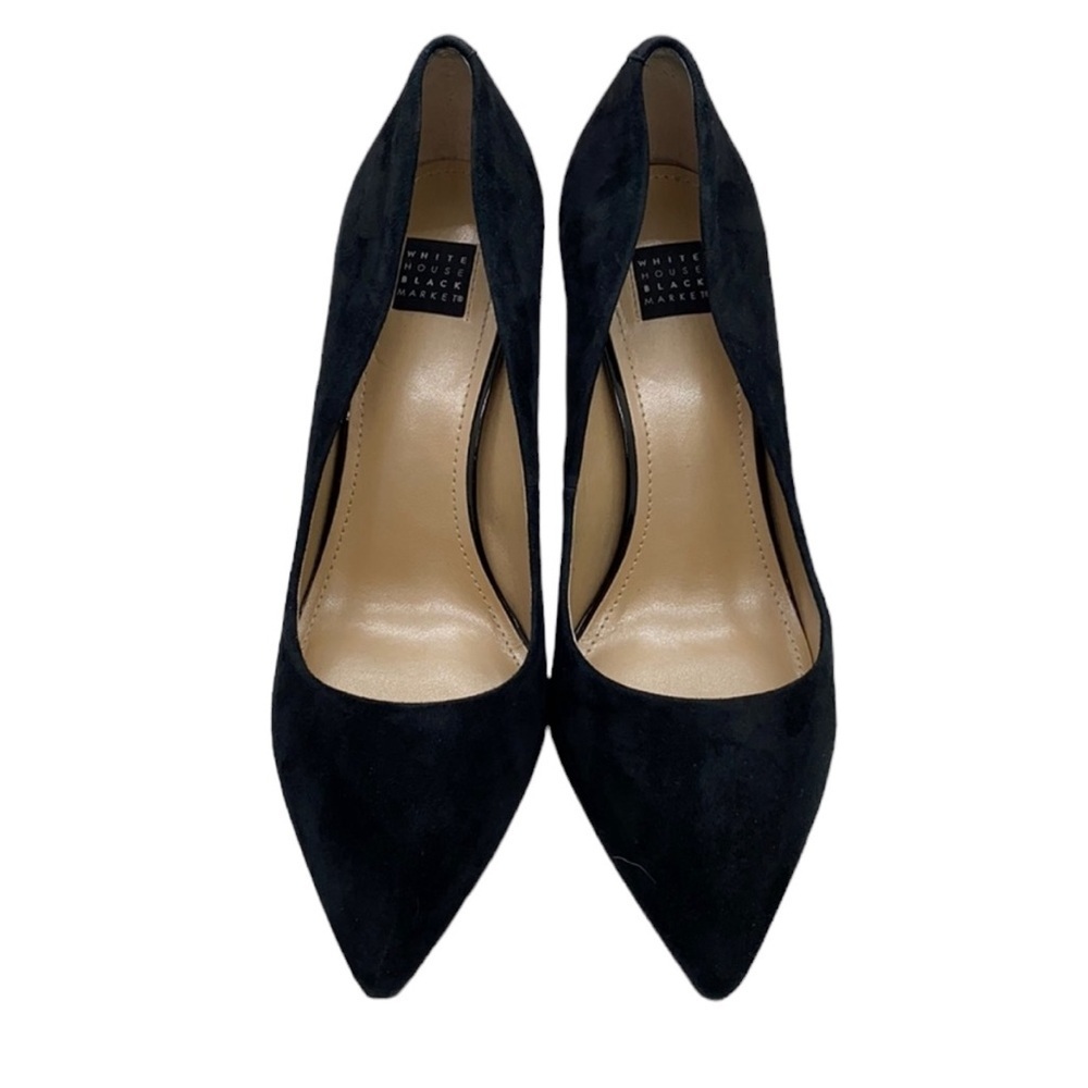 WHBM Black Suede Stiletto Heels With Silver Accent - Picture 2 of 10